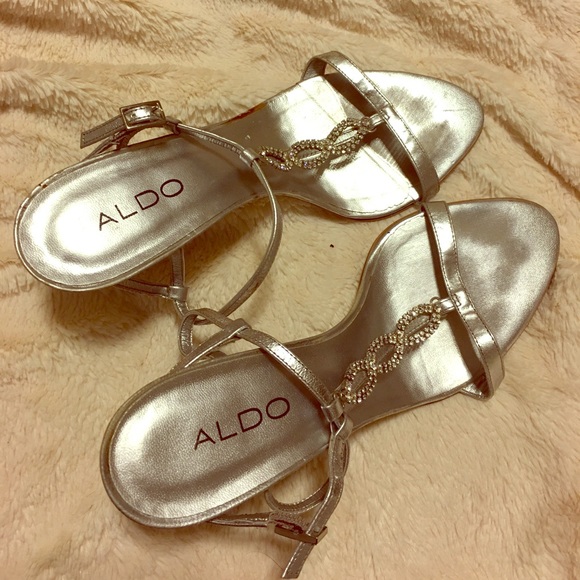 Sparkly Strappy Silver Aldo Dress Heels -Sz 38 (8) - Picture 1 of 6